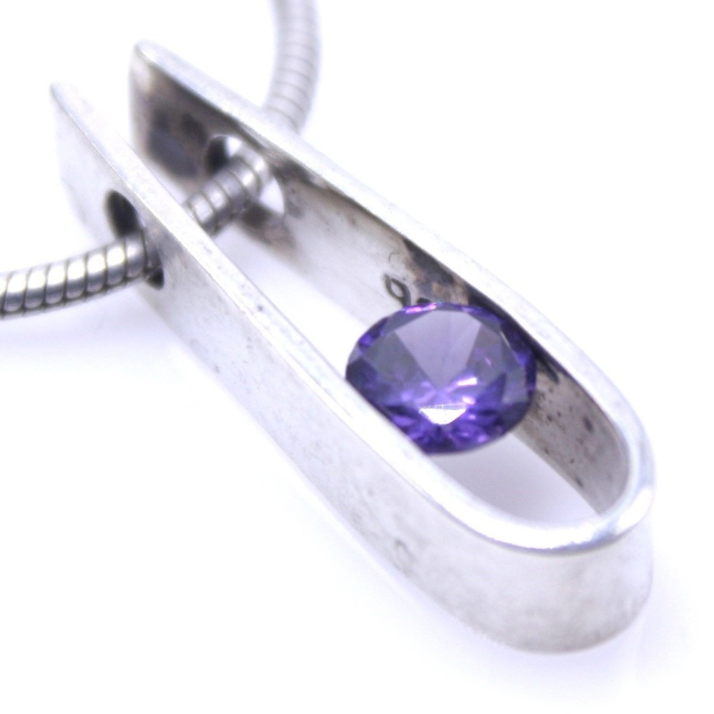 Sterling Silver Purple Glass Modernistic Necklace